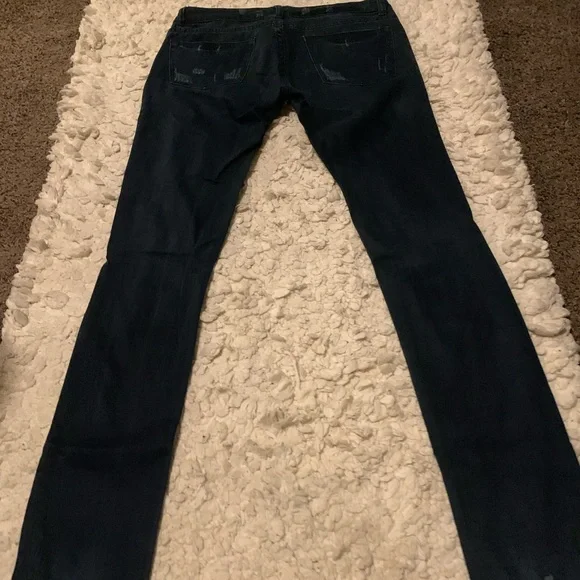 Forever 21 2.1 Women’s Denim Dark Blue Distressed Destroyed Skinny Jeans 28x32 - Picture 8 of 15